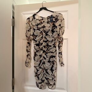NWT Abercrombie & Fitch Black Floral Ruched Long-Sleeve Dress